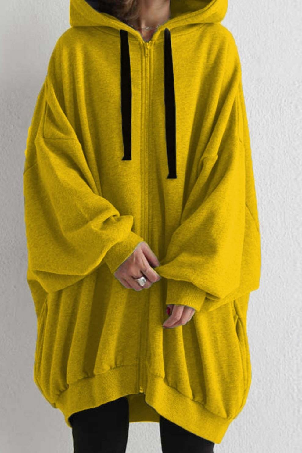 Solid Color Oversized Mid-length Hoodie