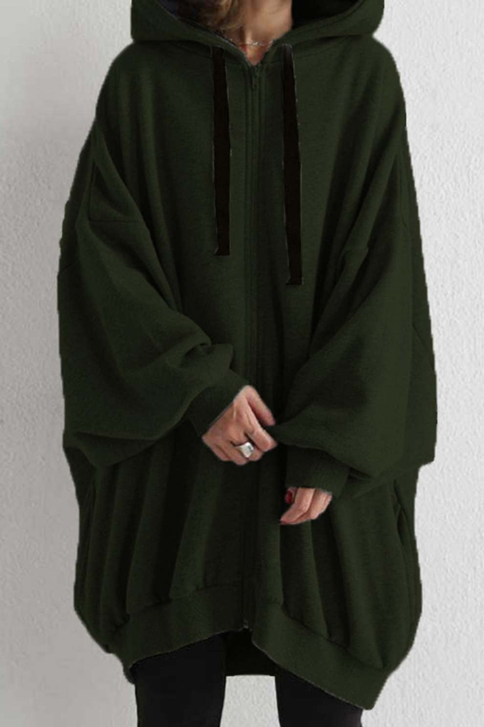 Solid Color Oversized Mid-length Hoodie