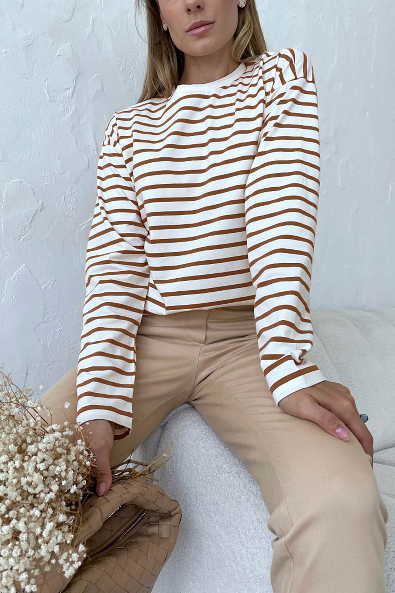 Striped Crew Neck Long Sleeve Cotton T-shirt