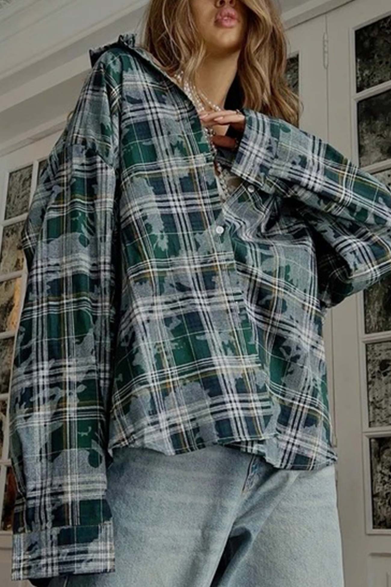 Vintage Plaid Oversized Blouse