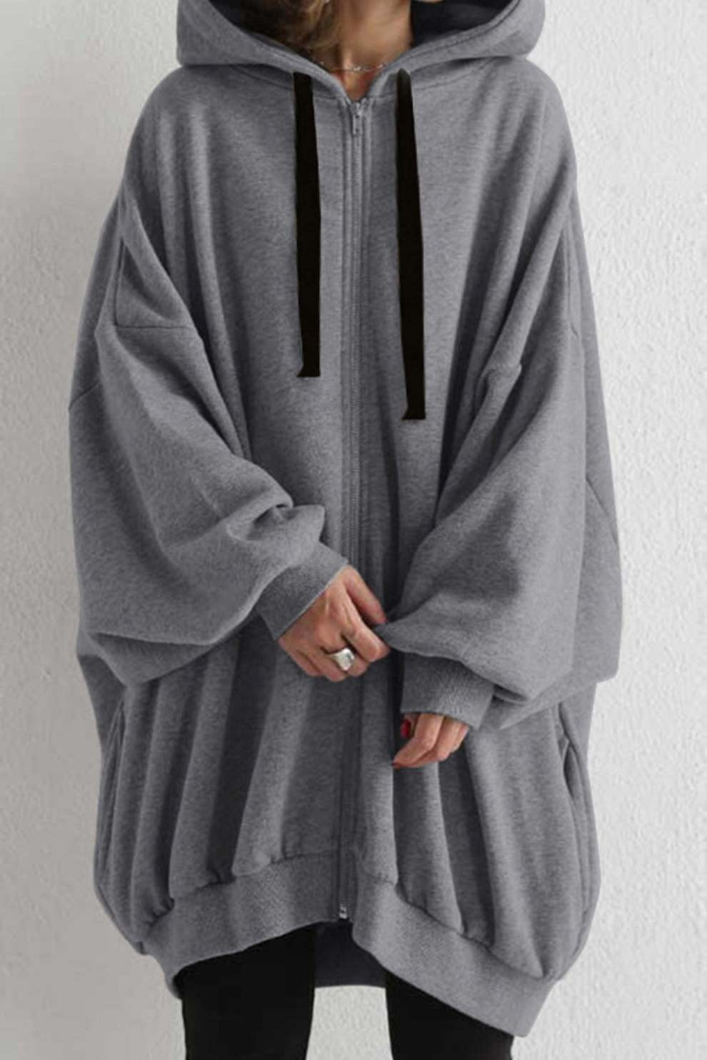 Solid Color Oversized Mid-length Hoodie