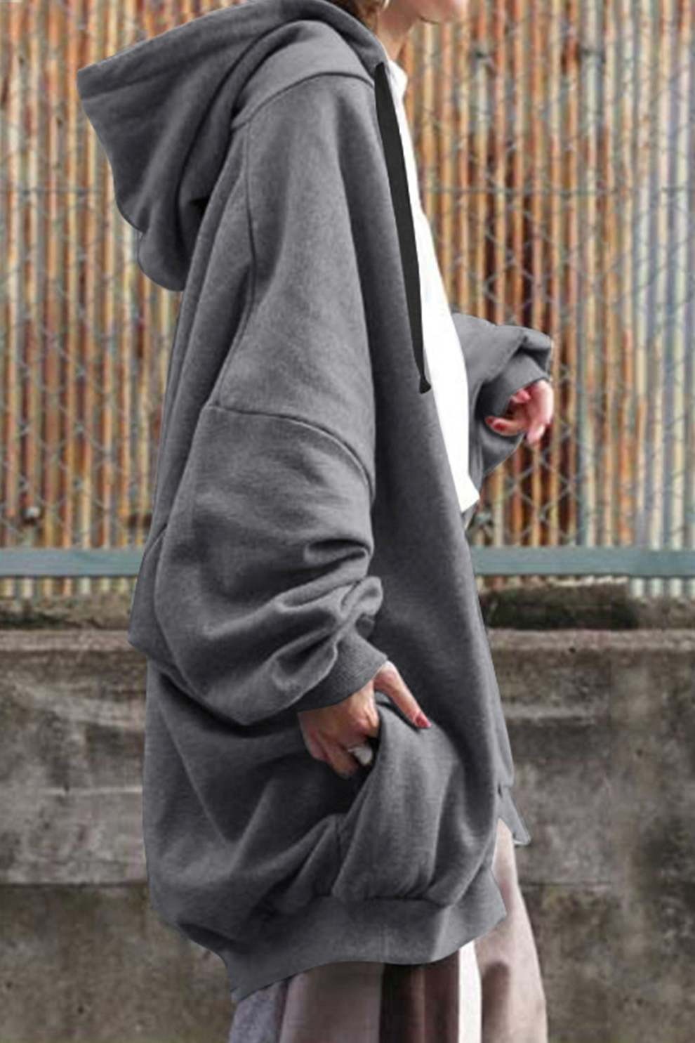 Solid Color Oversized Mid-length Hoodie