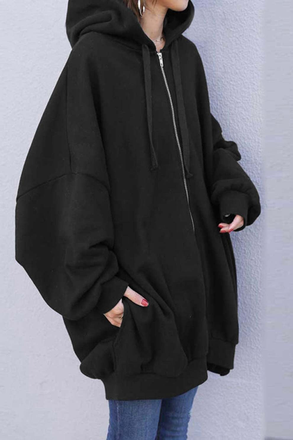 Solid Color Oversized Mid-length Hoodie