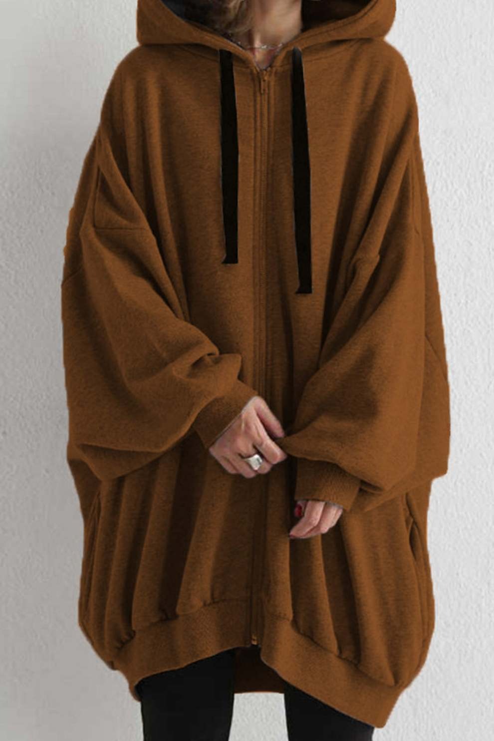 Solid Color Oversized Mid-length Hoodie