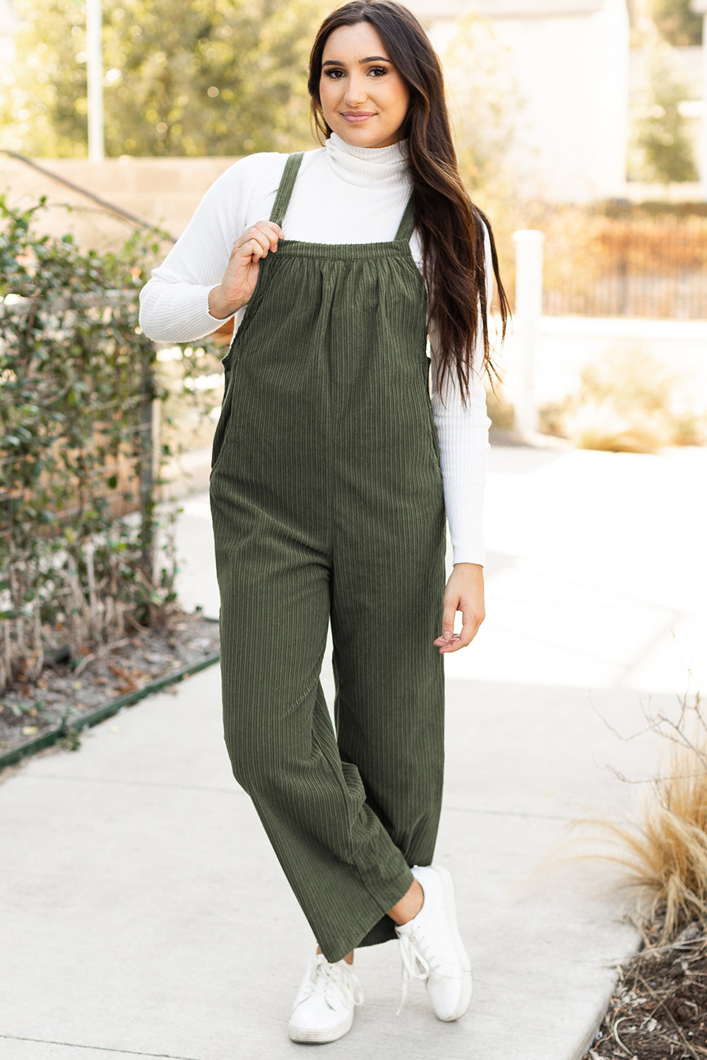 Solid Color Pocketed Corduroy Overall