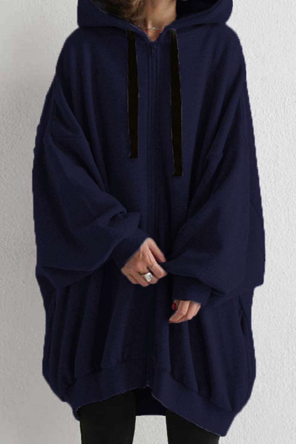 Solid Color Oversized Mid-length Hoodie