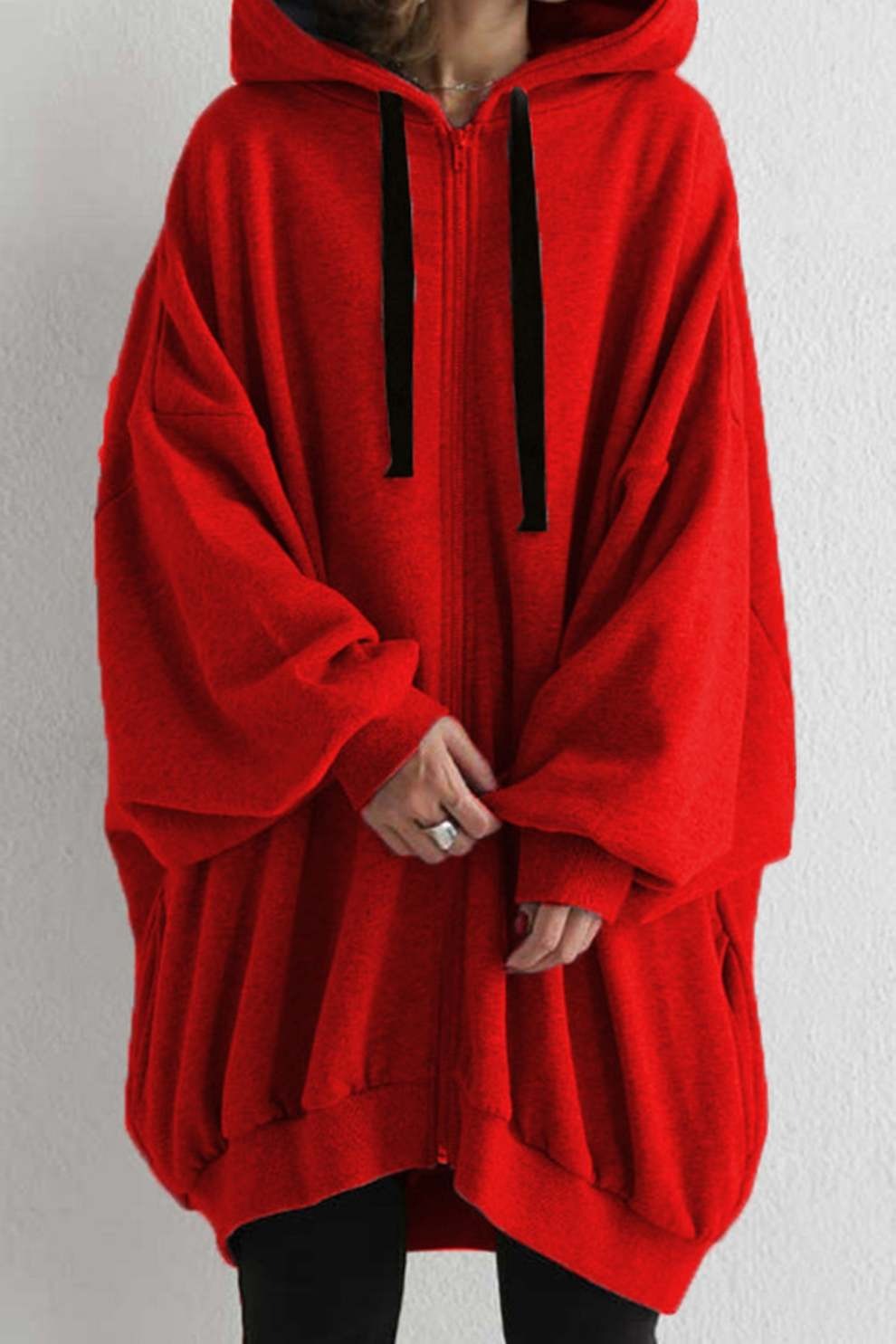 Solid Color Oversized Mid-length Hoodie