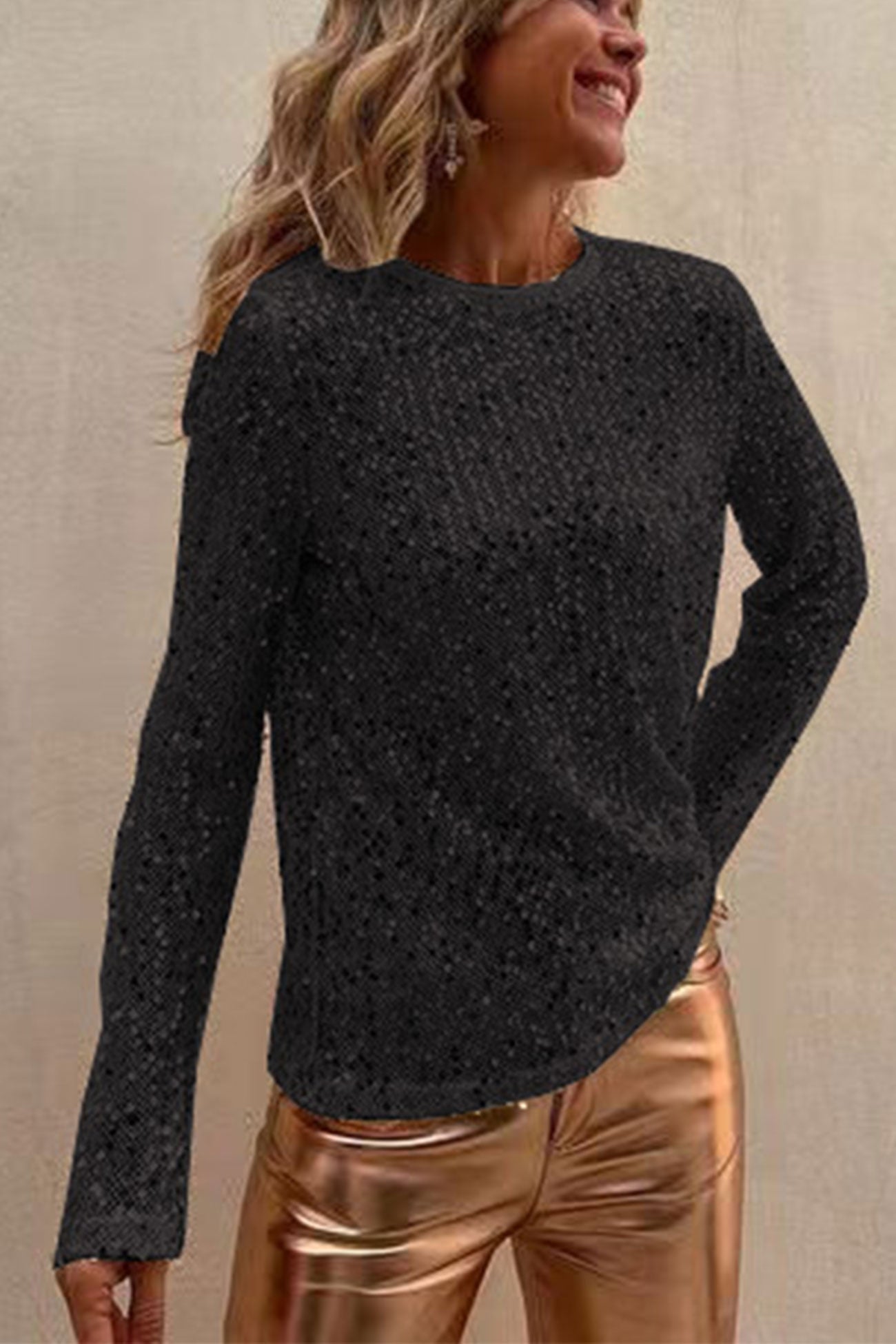 Sequin Crew Neck Long Sleeve Top