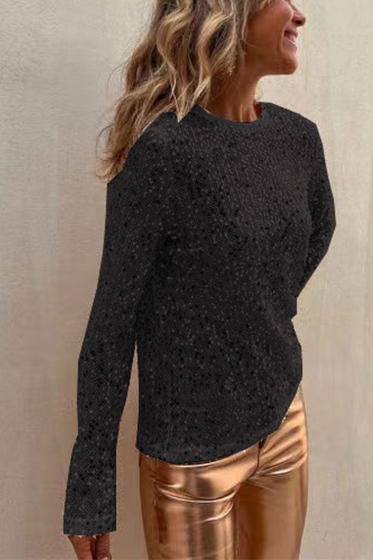 Sequin Crew Neck Long Sleeve Top