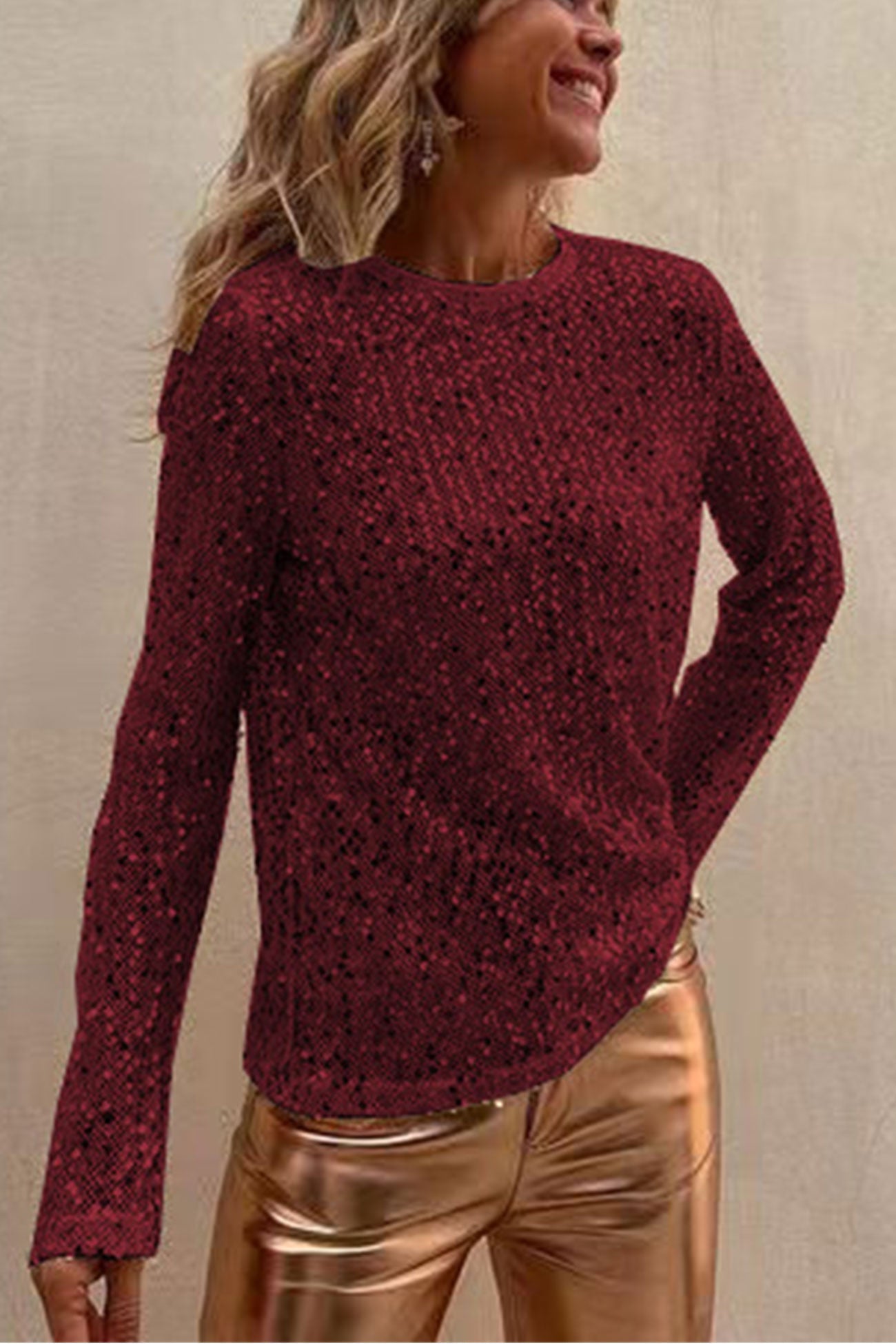 Sequin Crew Neck Long Sleeve Top