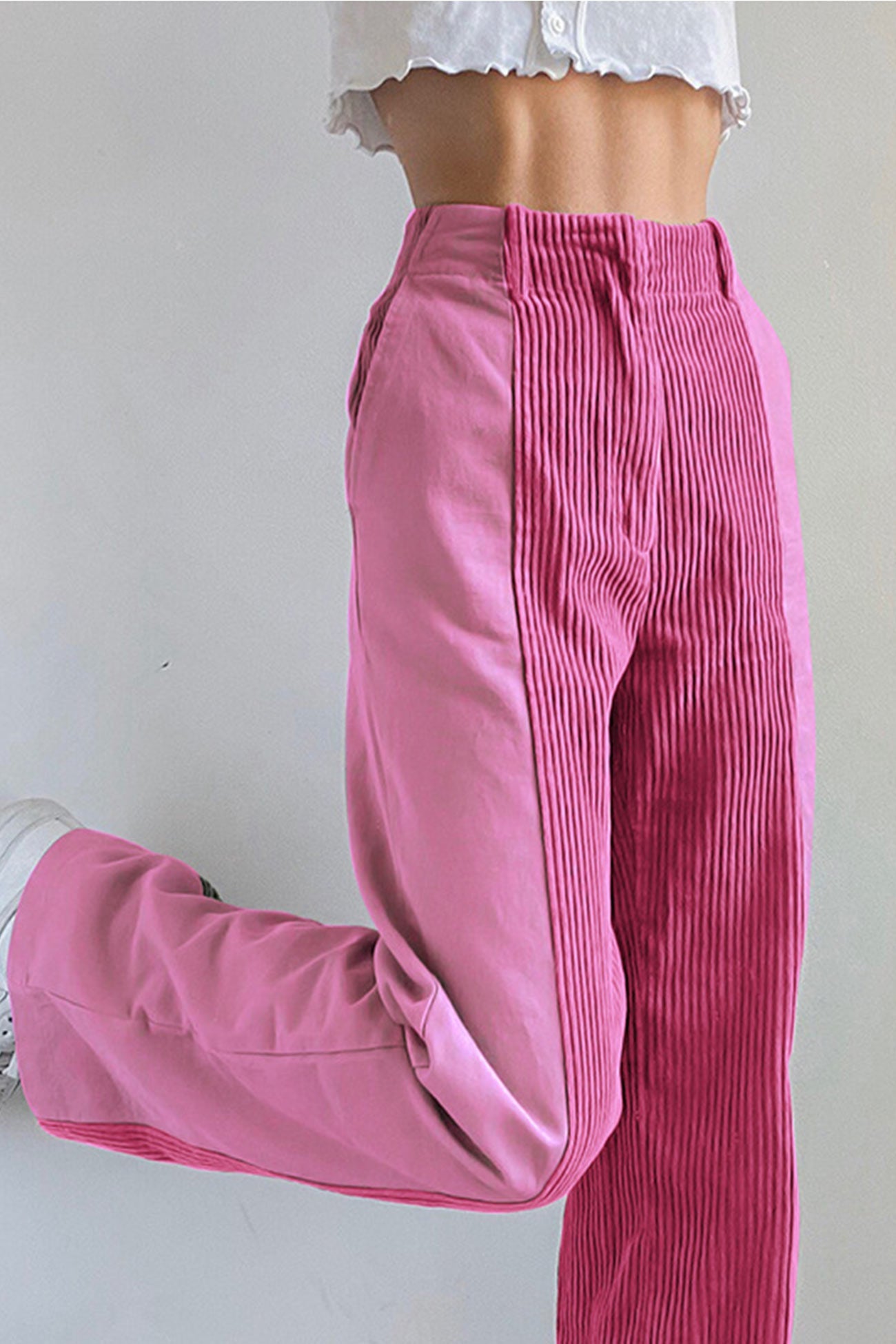 High Waist Corduroy Patchwork Long Pants