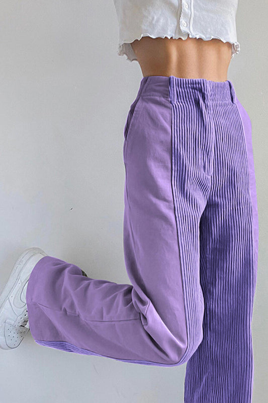 High Waist Corduroy Patchwork Long Pants