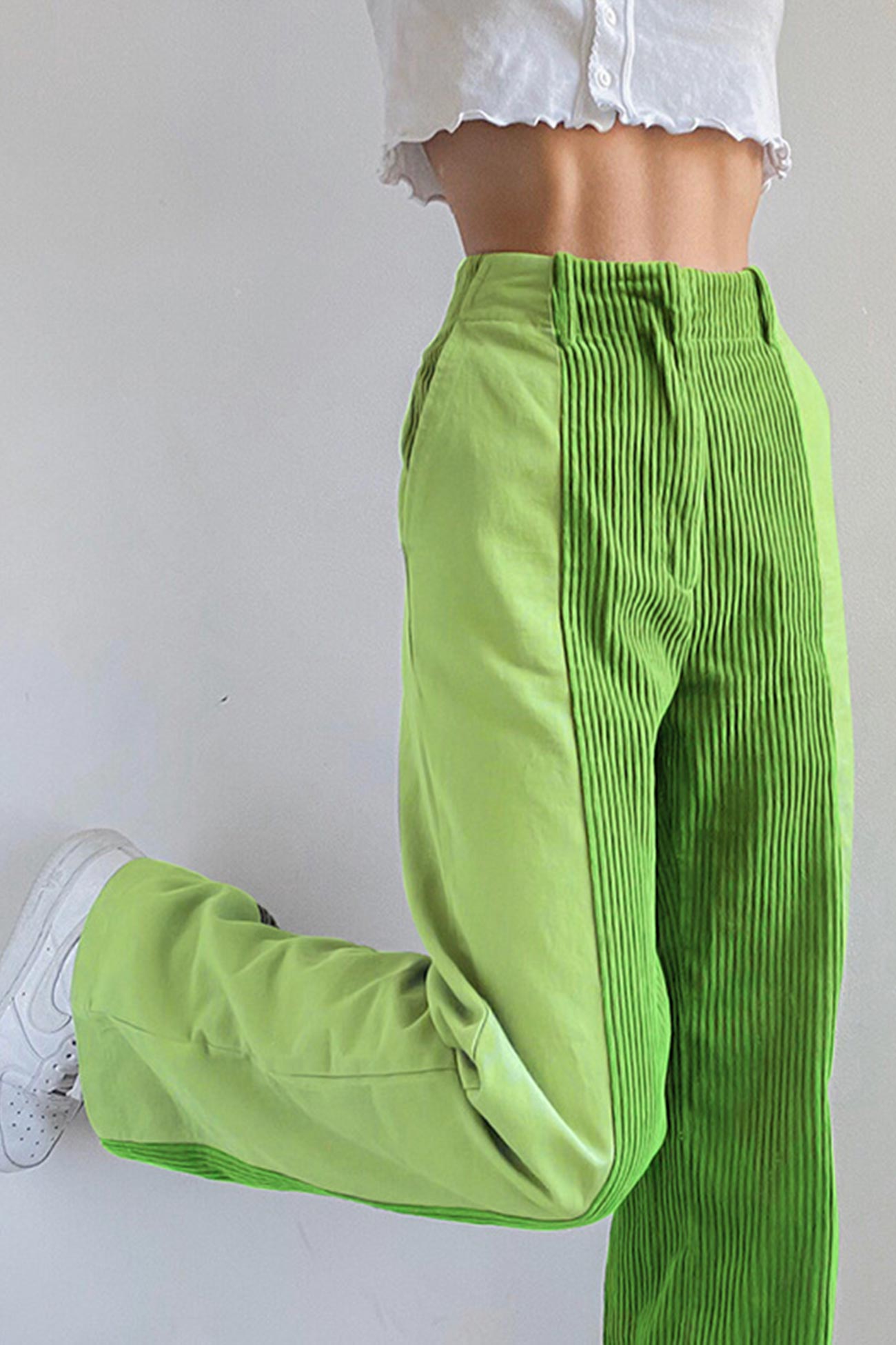 High Waist Corduroy Patchwork Long Pants