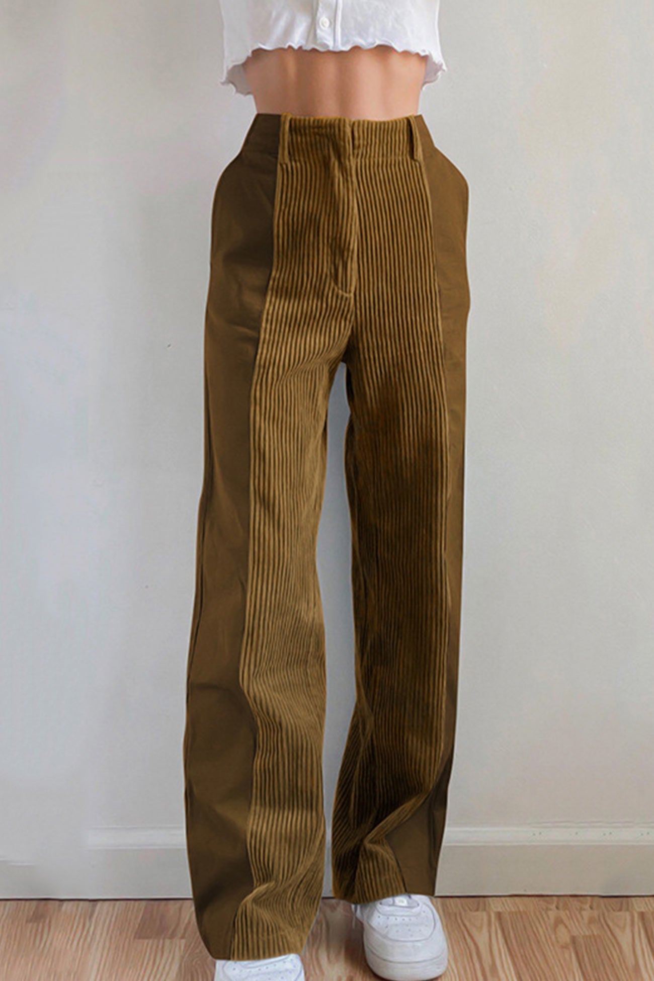 High Waist Corduroy Patchwork Long Pants