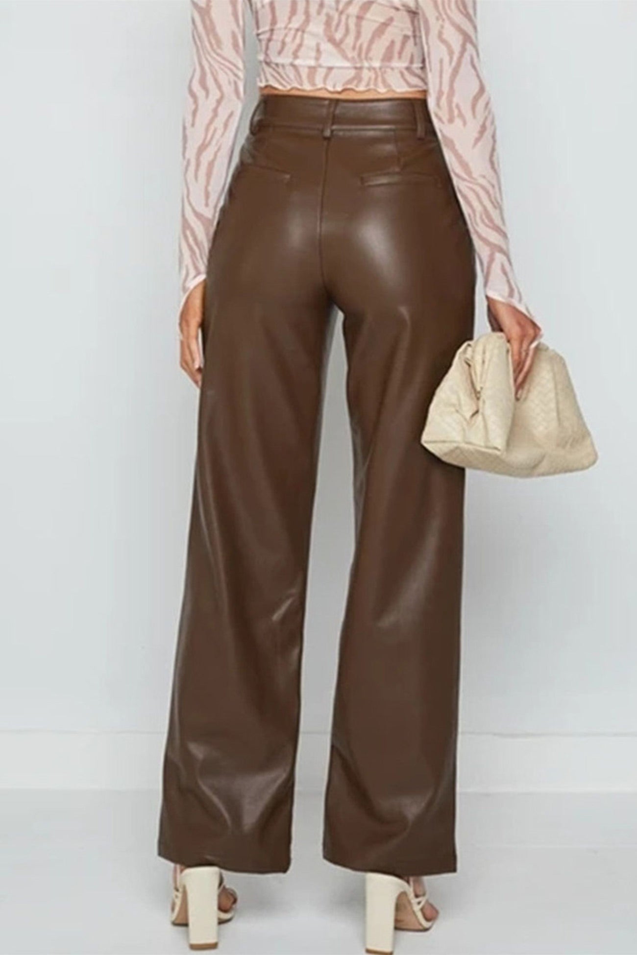 High Waist Wide Leg Leather Pants