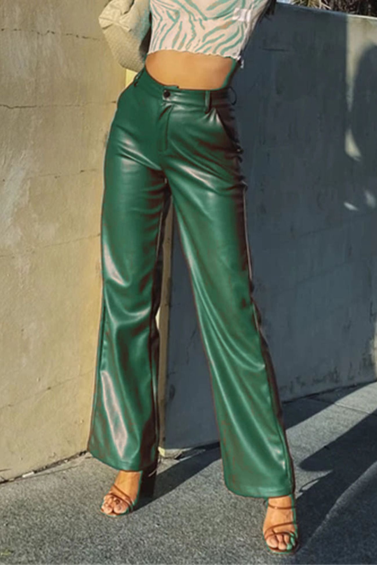 High Waist Wide Leg Leather Pants