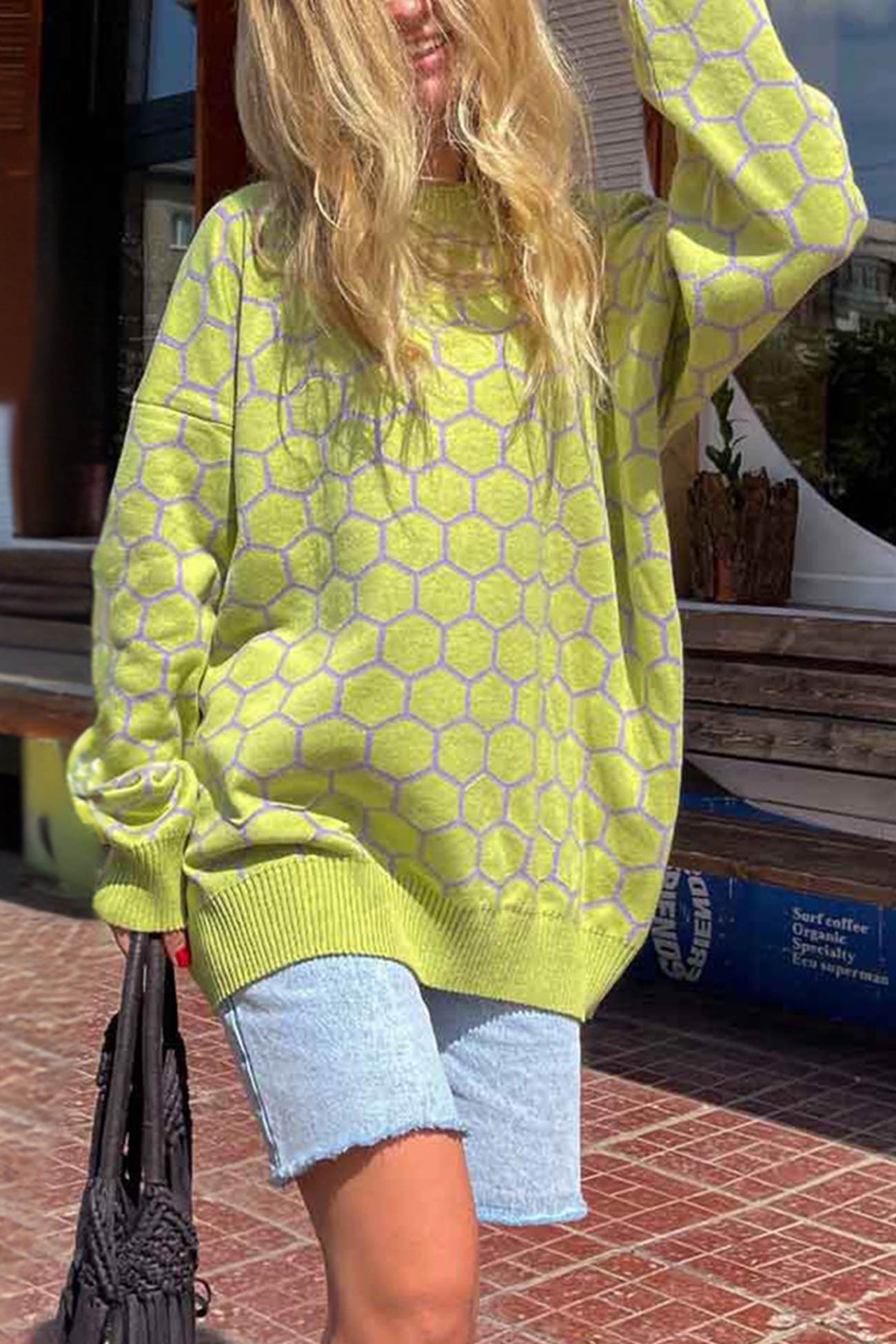 Honeycomb Print Pullover Sweater