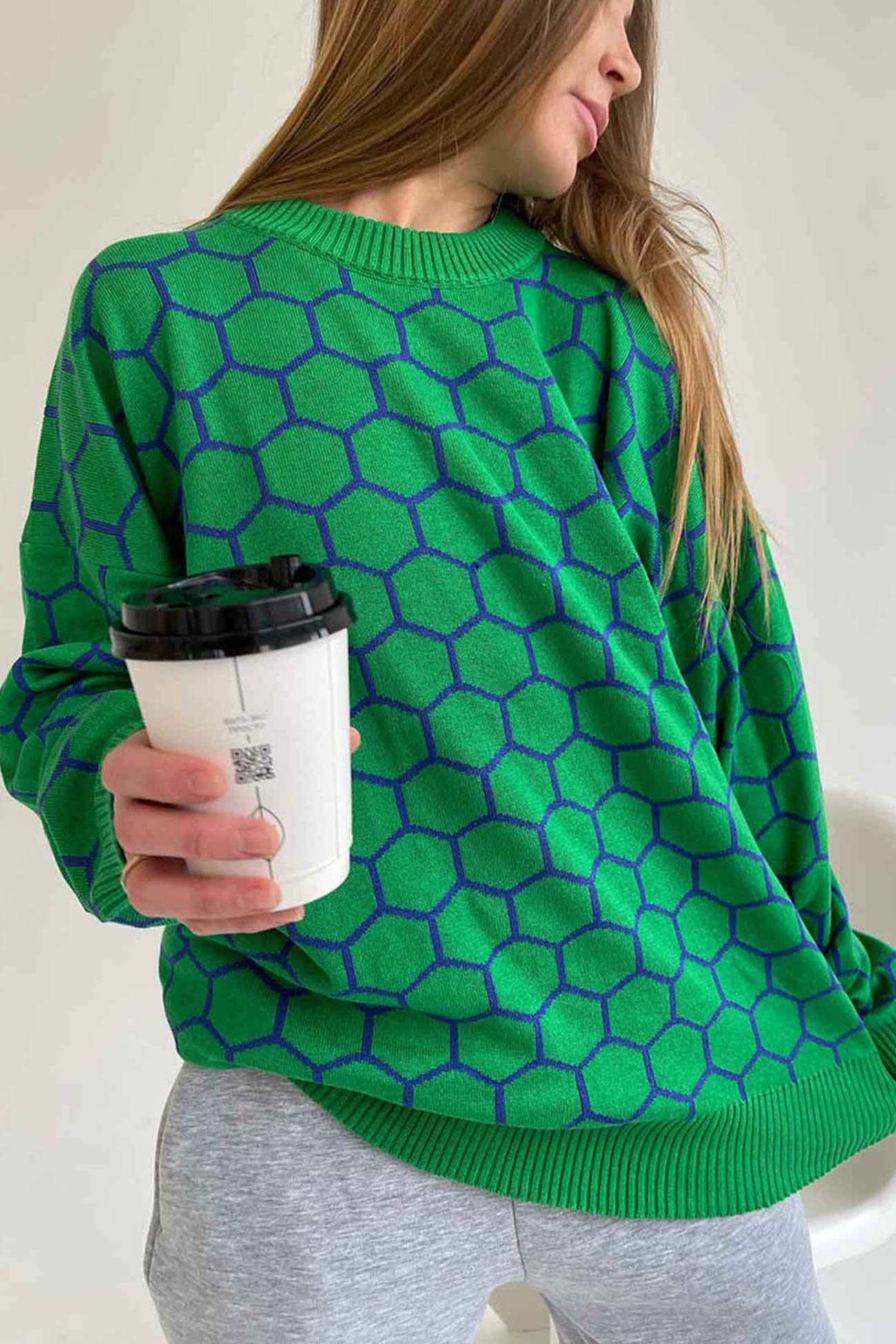 Honeycomb Print Pullover Sweater