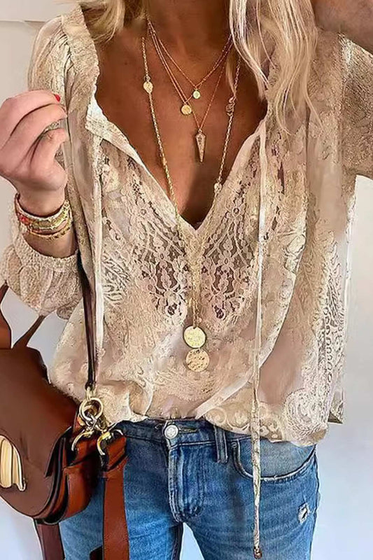 Lace Tie-up Solid Blouse