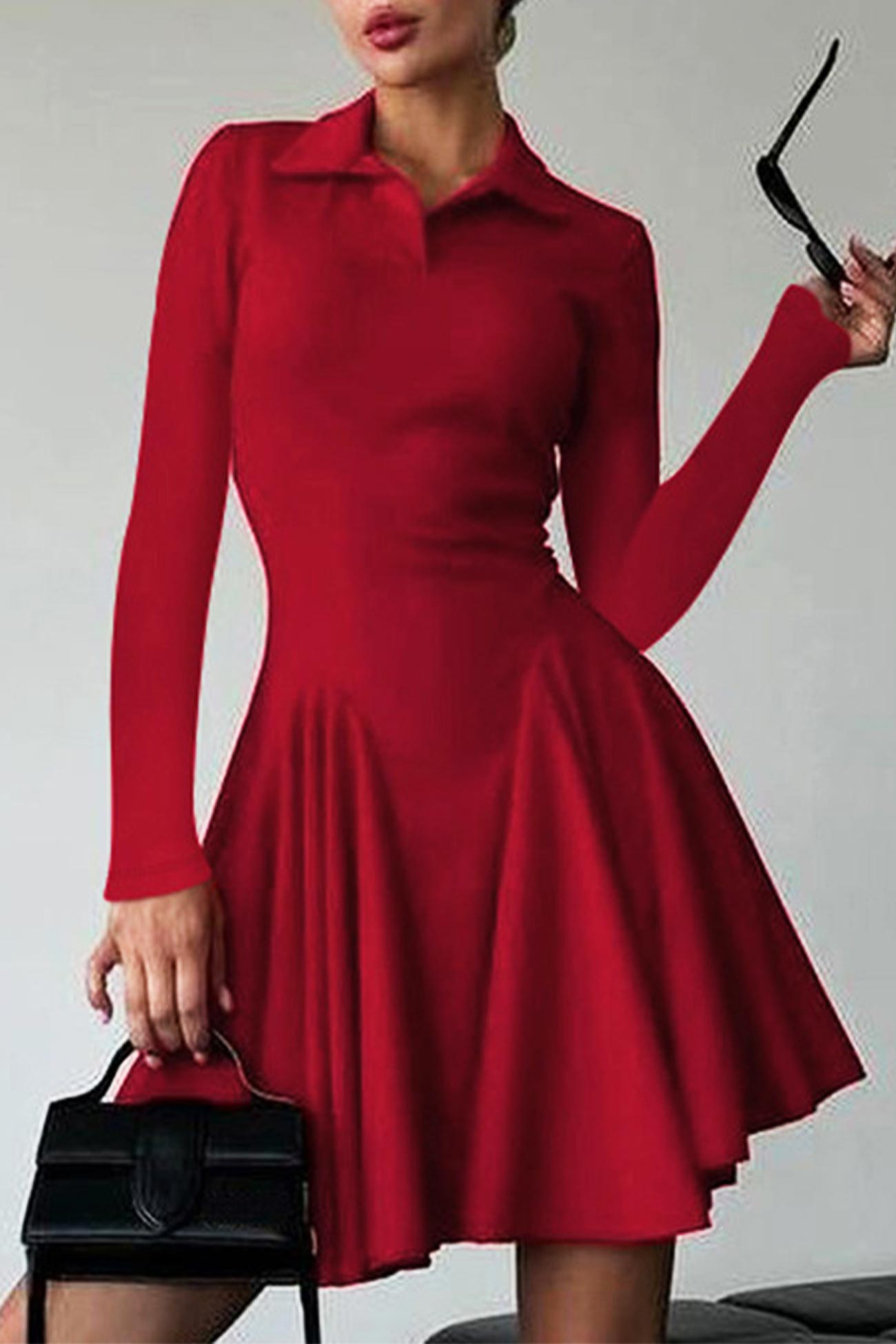 Lapel Long Sleeve Ruched Mini Dress