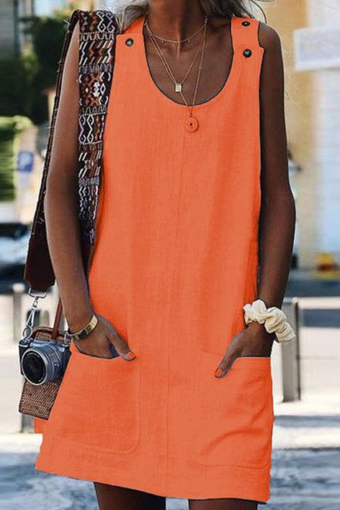 Linen Button-down Baggy Sundress