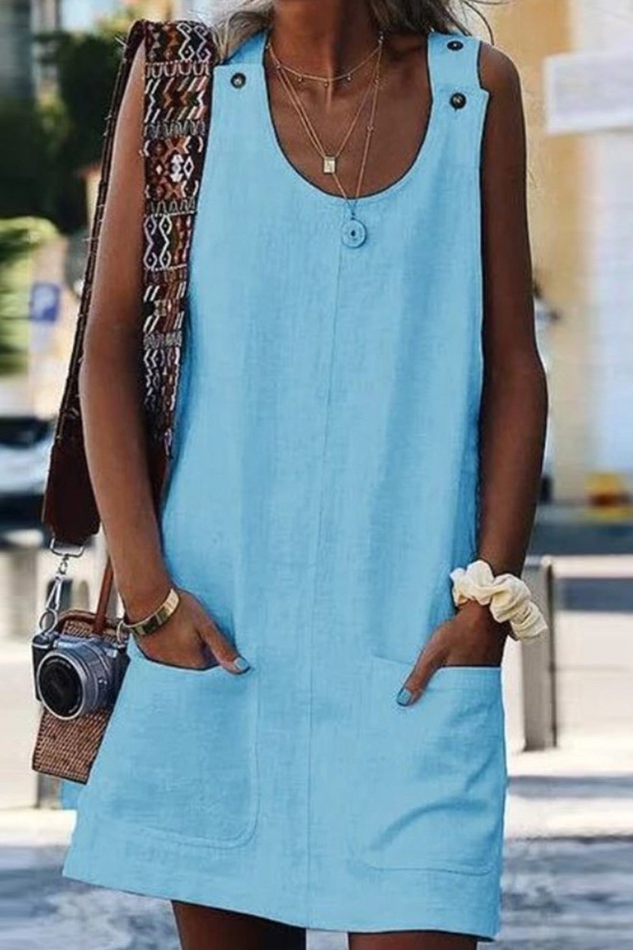 Linen Button-down Baggy Sundress