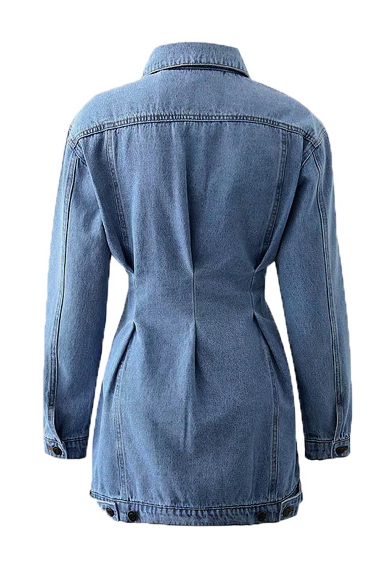 Long Sleeve Button-down Waisted Denim Dress