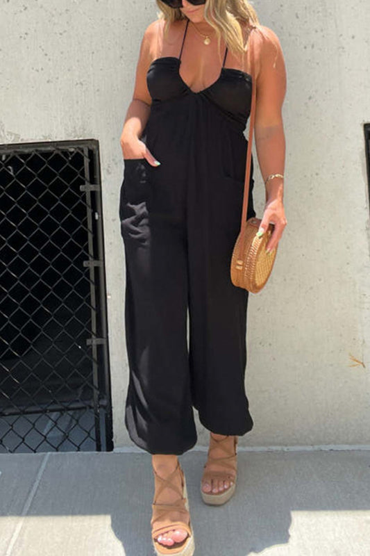 Low Cut Halterneck Pocketed Jumpsuits