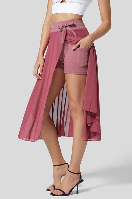 Mesh Tie-up Slit Midi Skort