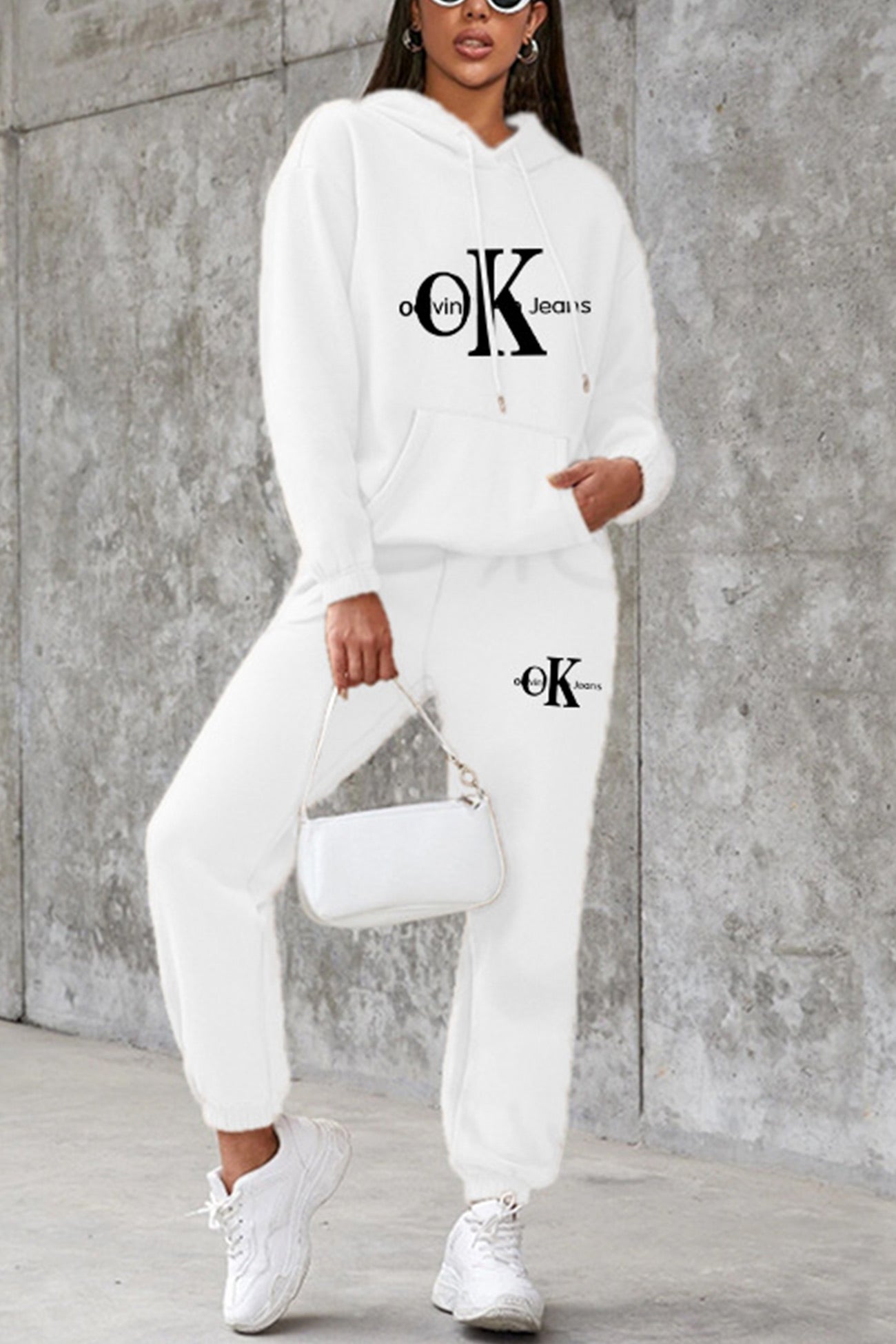 OK Letter Print Hoodie Suits