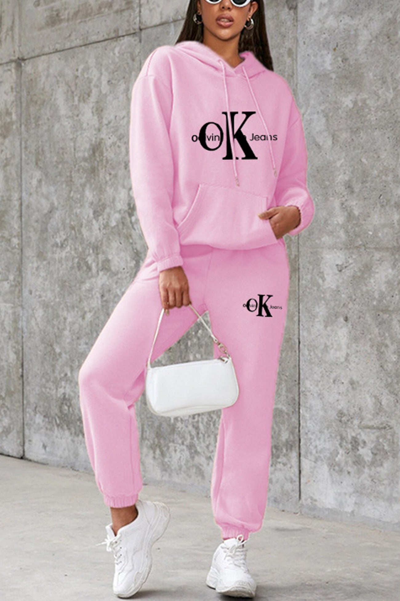 OK Letter Print Hoodie Suits