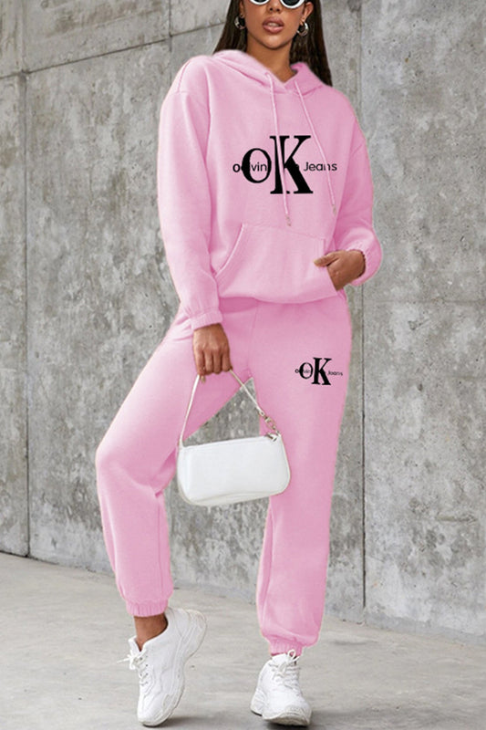 OK Letter Print Hoodie Suits