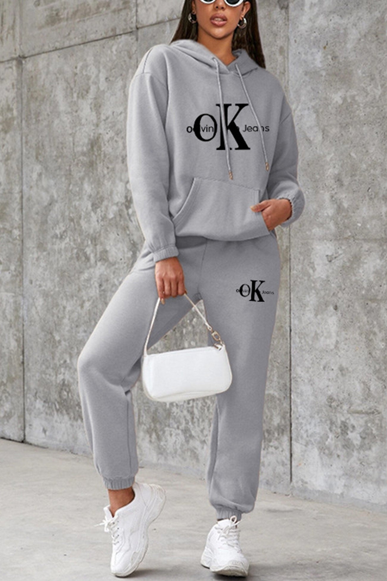 OK Letter Print Hoodie Suits