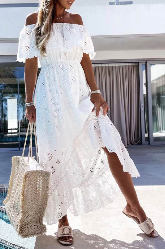 Off Shoulder Lace Hollow Out Beach Dress