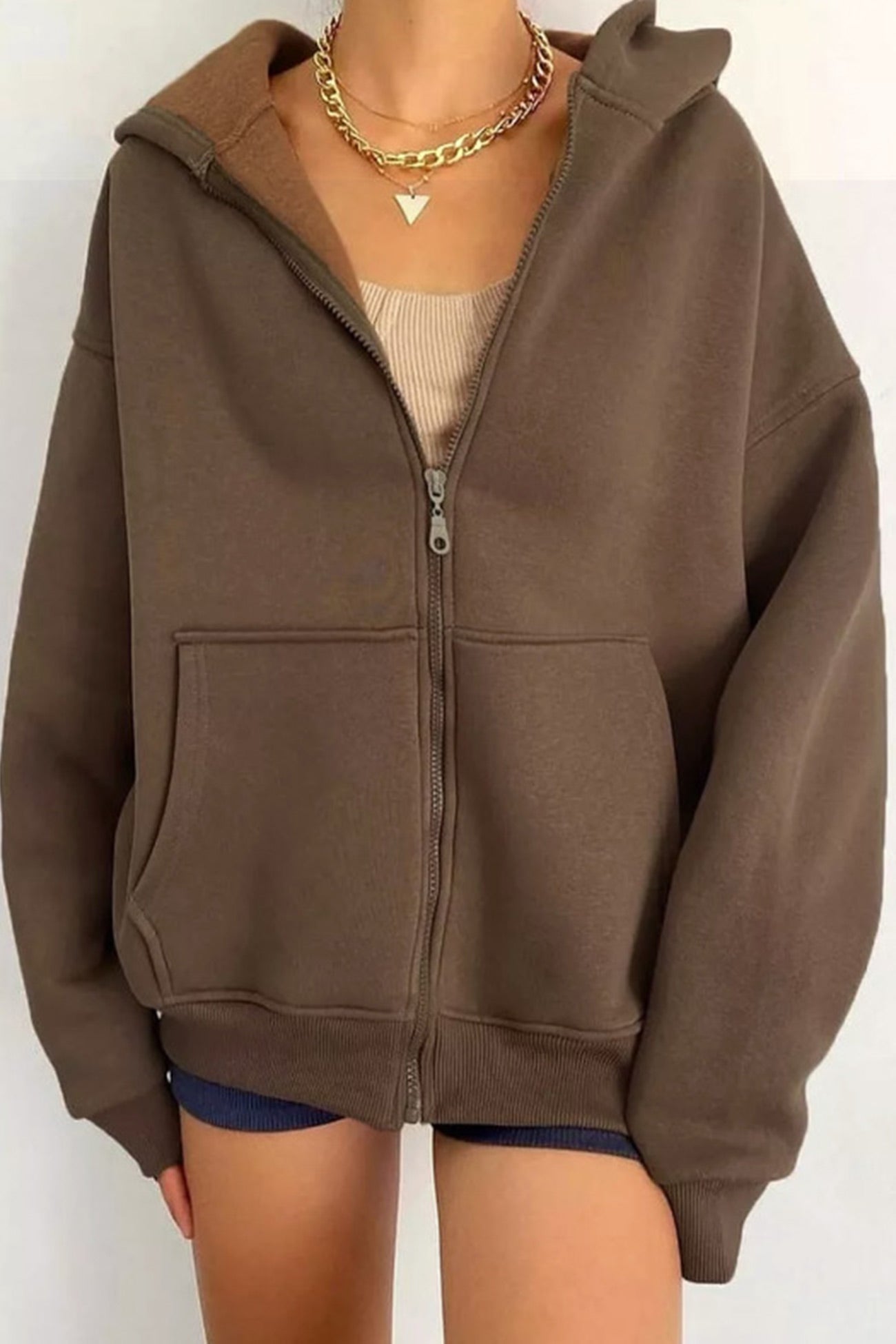 Oversized Solid Zip-up Hoodie