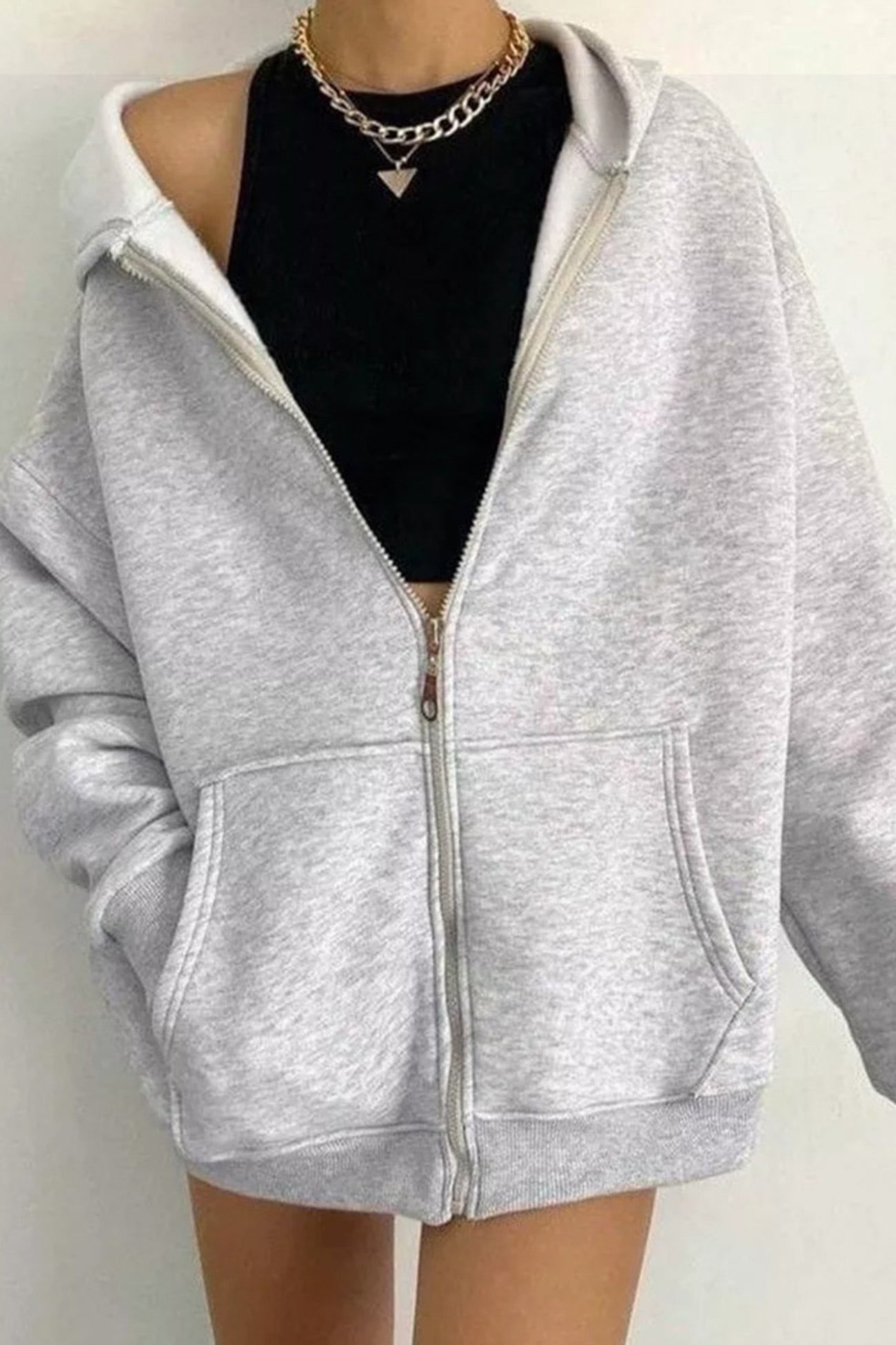 Oversized Solid Zip-up Hoodie