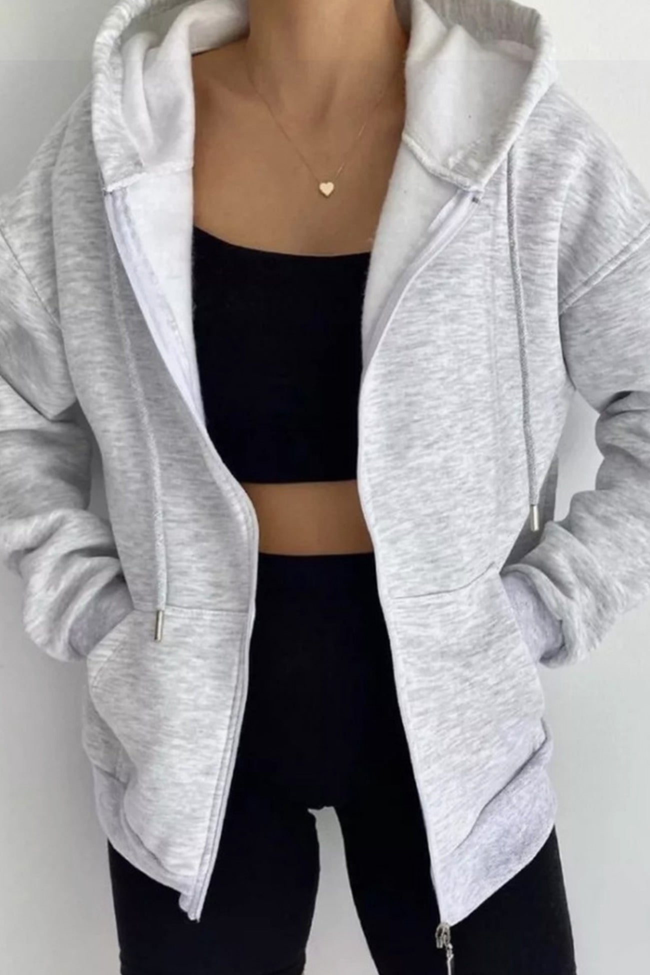 Oversized Solid Zip-up Hoodie