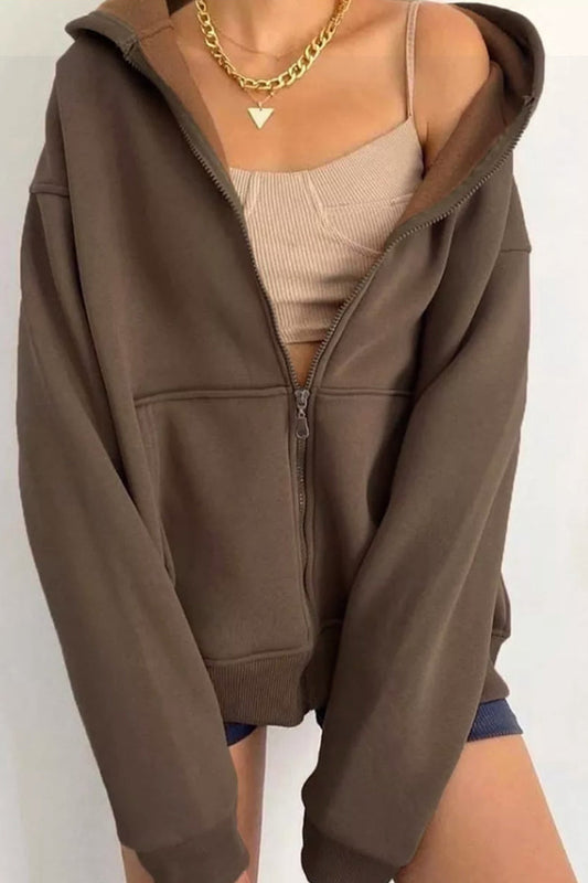 Oversized Solid Zip-up Hoodie