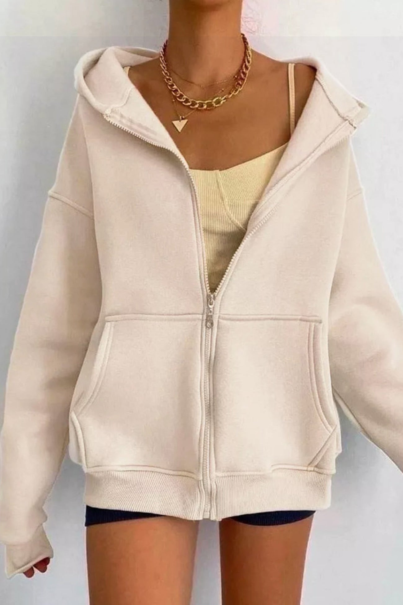 Oversized Solid Zip-up Hoodie