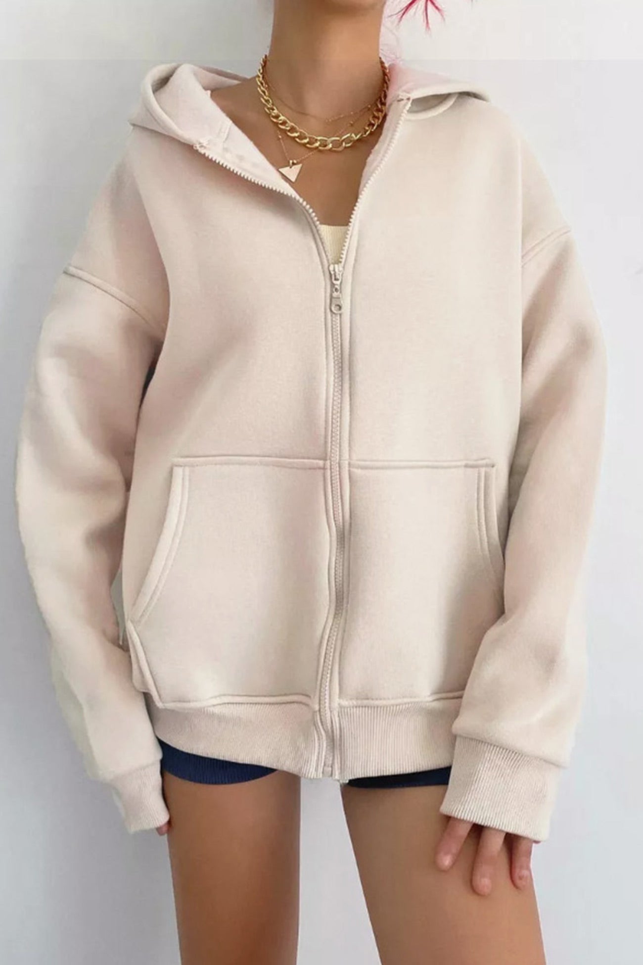 Oversized Solid Zip-up Hoodie