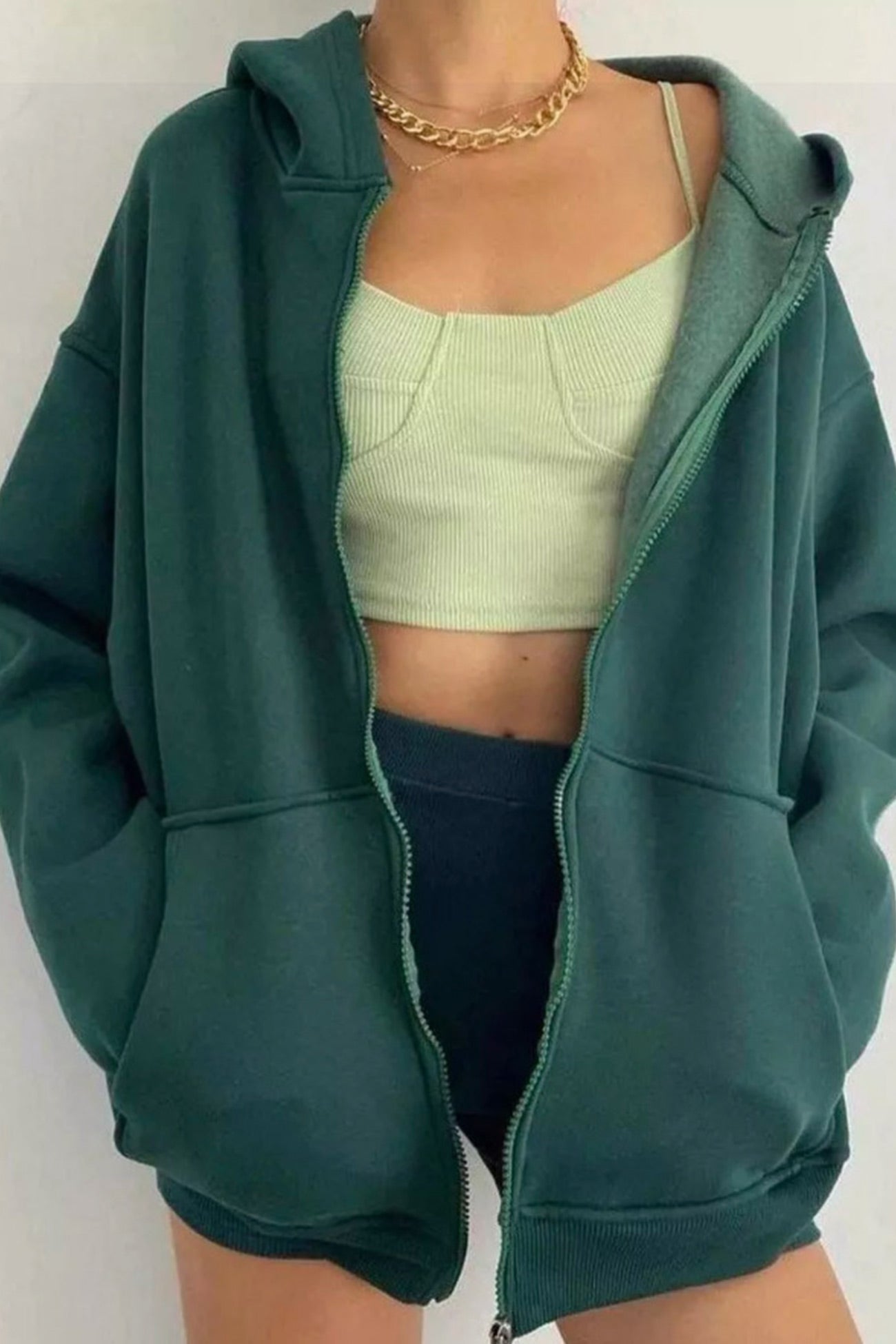 Oversized Solid Zip-up Hoodie