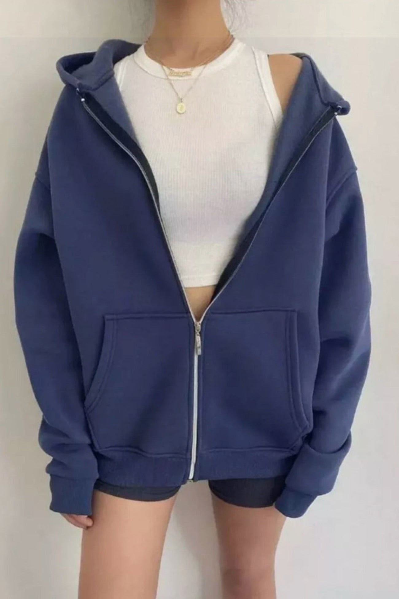 Oversized Solid Zip-up Hoodie