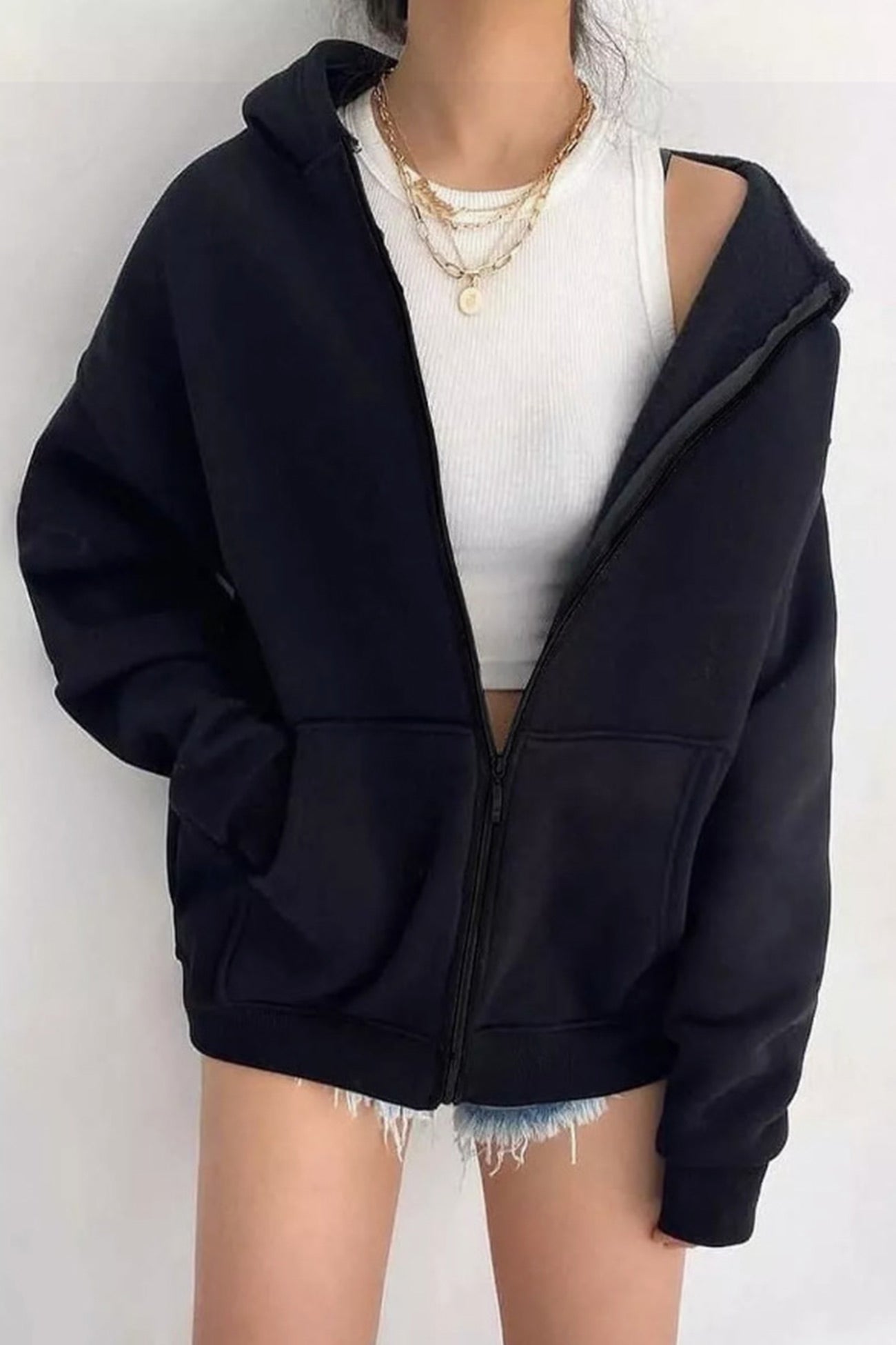 Oversized Solid Zip-up Hoodie