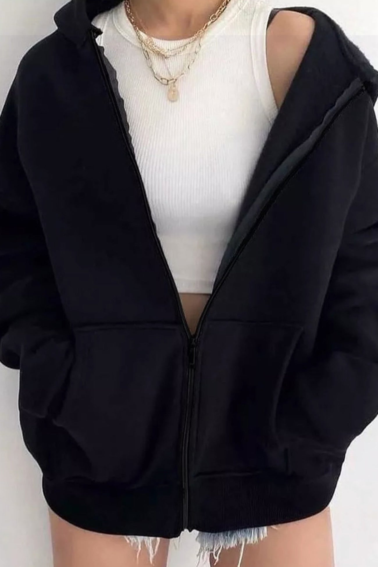 Oversized Solid Zip-up Hoodie