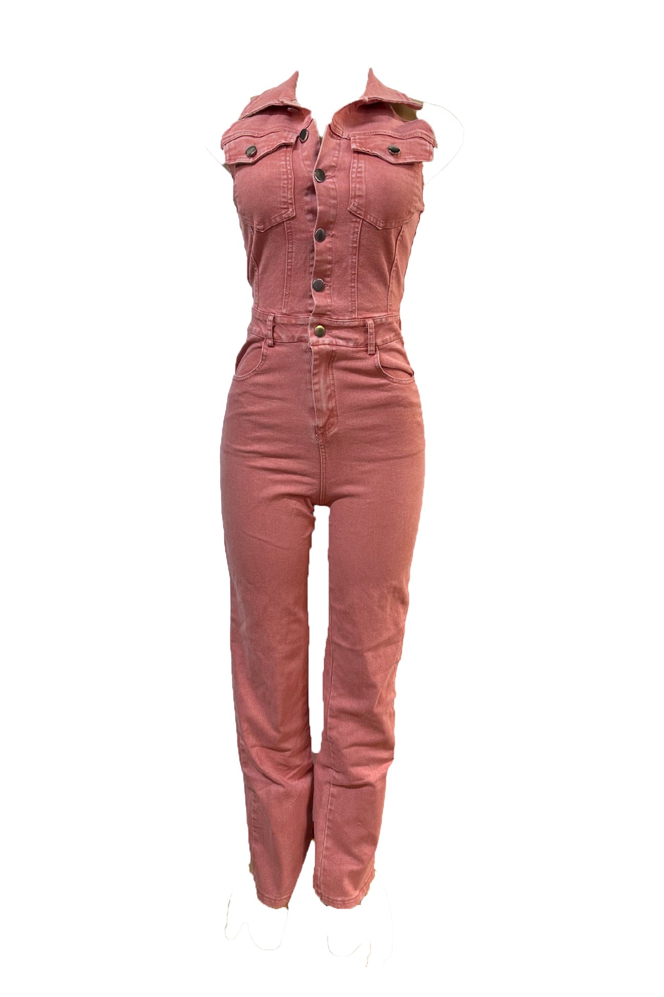 Pink Denim Backless Jumpsuits