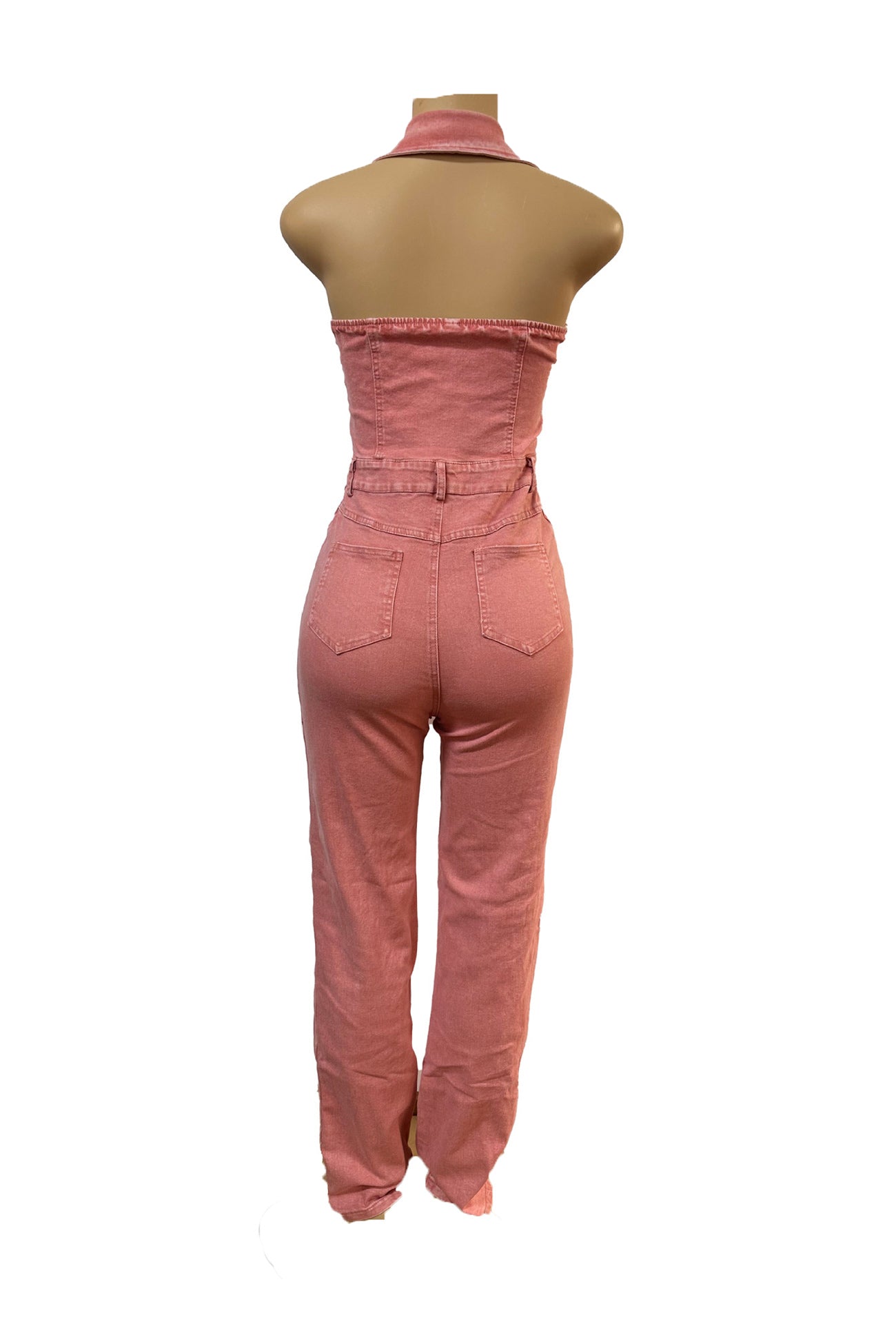 Pink Denim Backless Jumpsuits