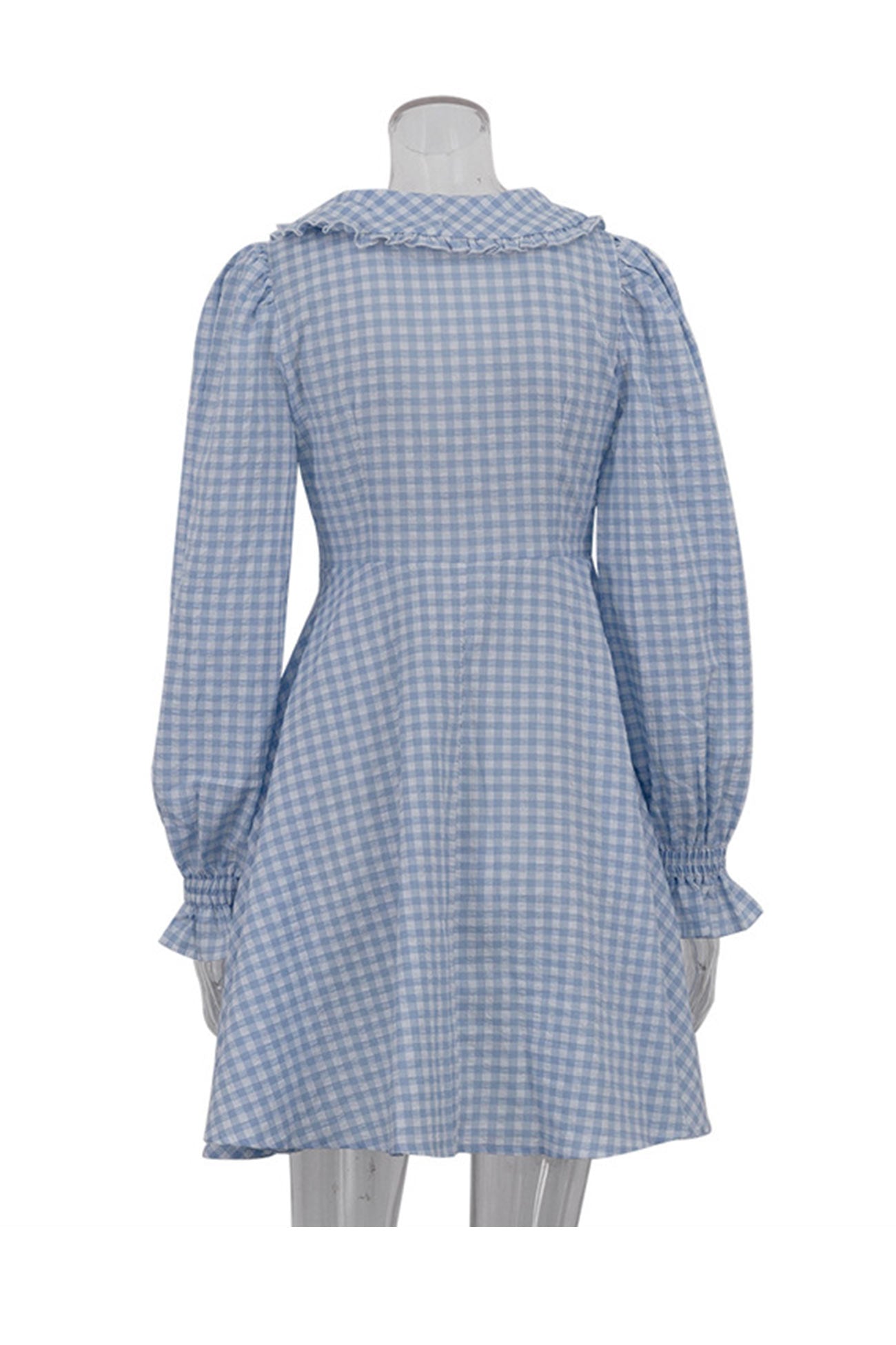 Plaid Lapel Puff Sleeve Baby Doll Dress