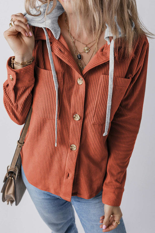 Ribbed Button-down Hooded Shacket