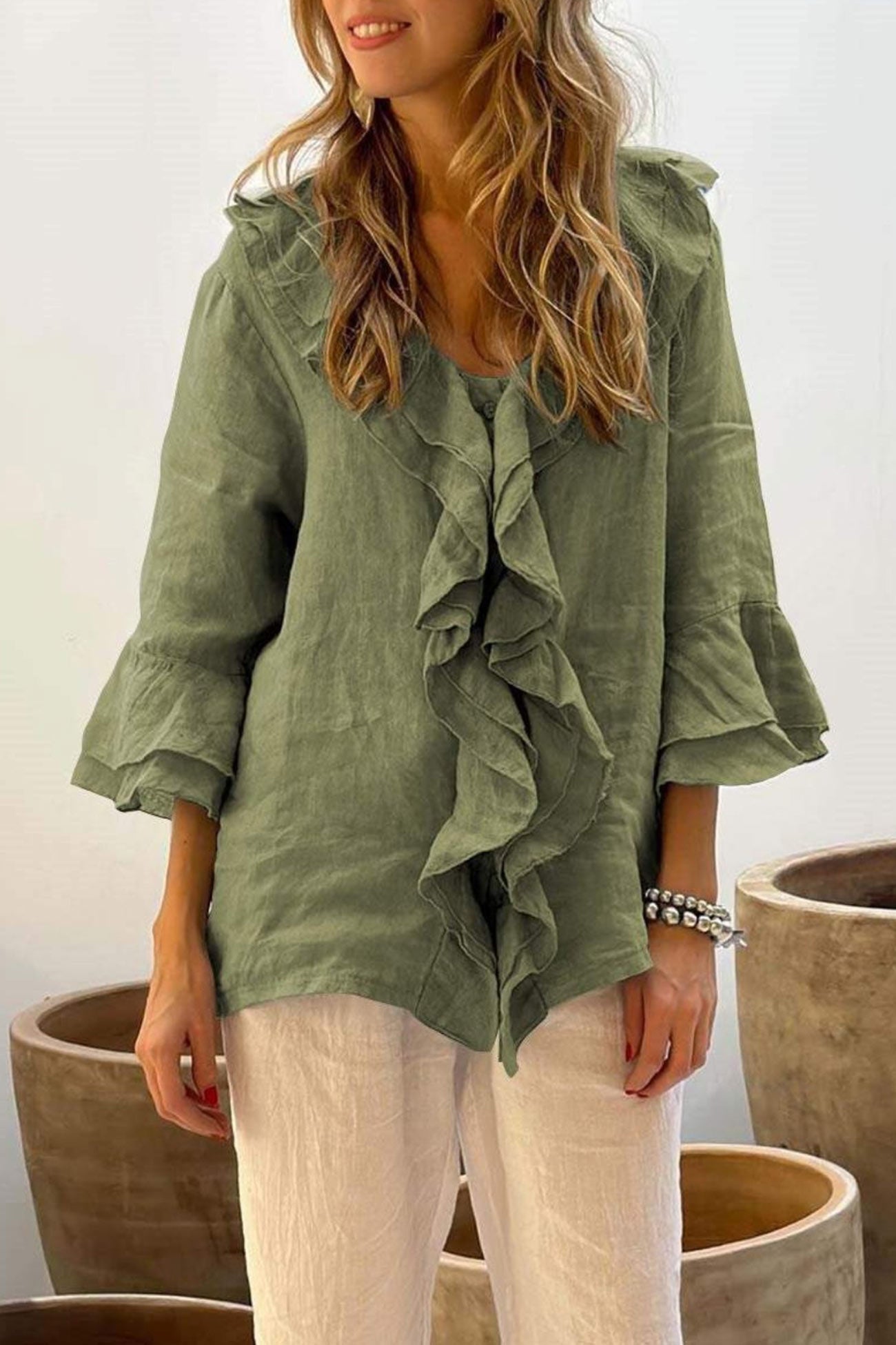 Ruffle Flares Sleeve Single-breasted Tops