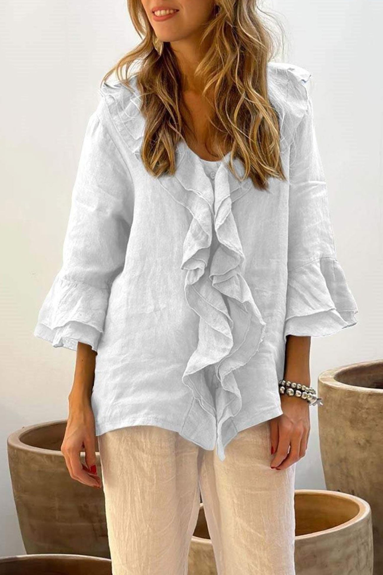 Ruffle Flares Sleeve Single-breasted Tops